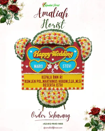 Karangan Papan Bunga Pernikahan di Mrican